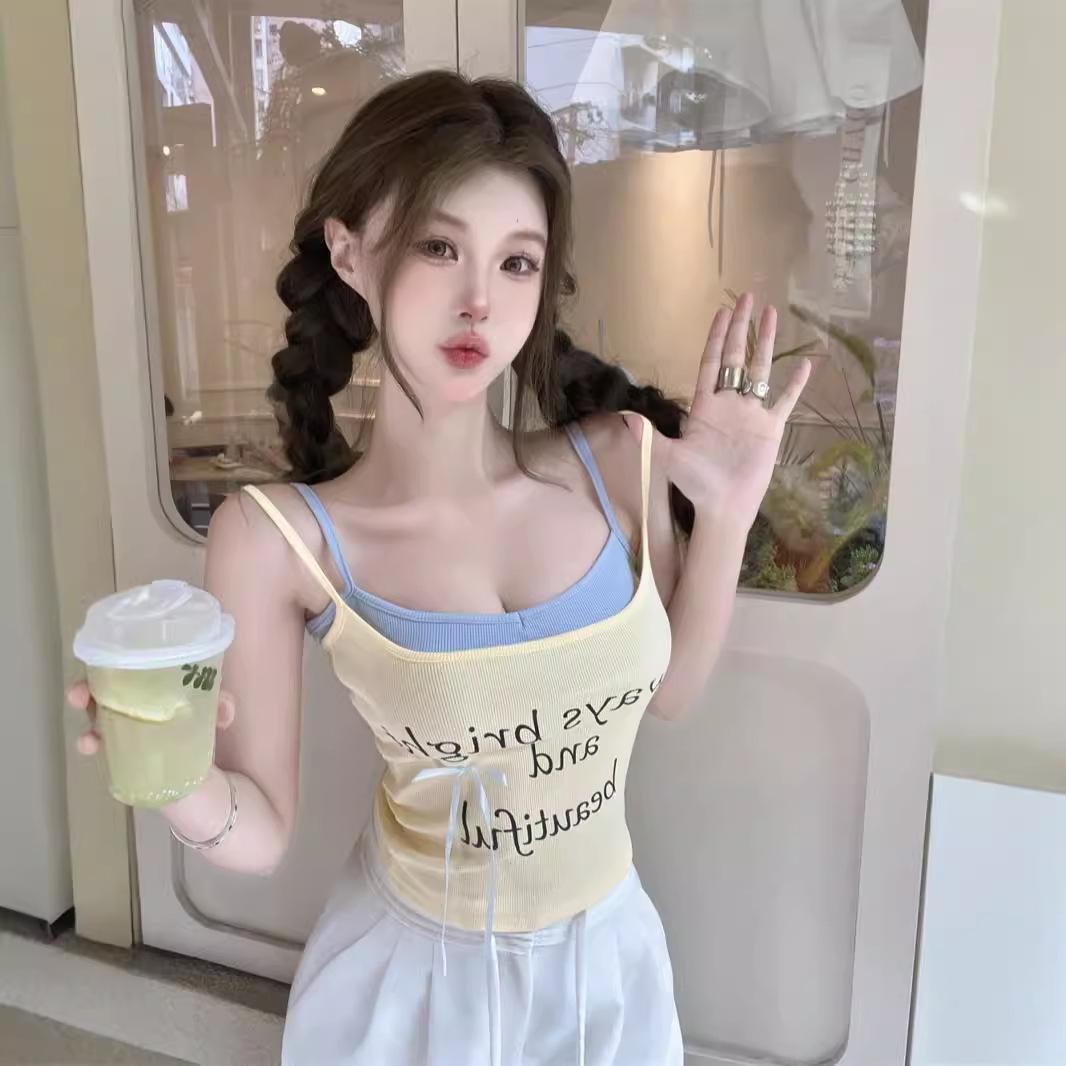 

Sweet & Spicy Bowknot Vest Camisole: Women s Summer 2024 Letter Print Top One Size [Recommended 75-120 Jin]