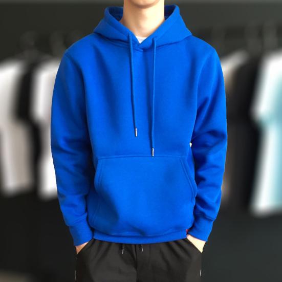 Front Pocket Drawstring Long Sleeve Pullover Hoodie Autumn Winter Solid Color Fleece Lining Hooded Sweatshirt Streetwear
