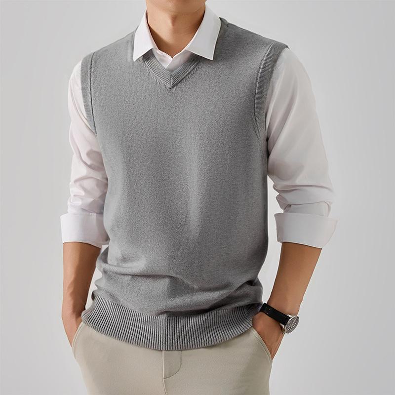 Men's Autumn/Winter Wool Knit Sleeveless Vest - Business Casual & Comfortable Sweater.