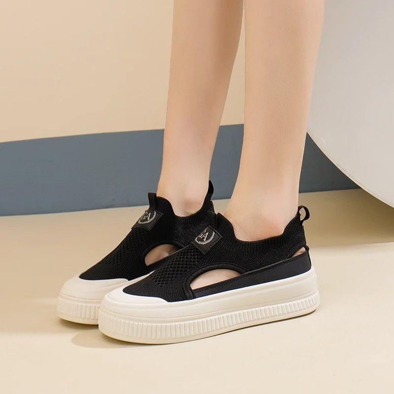 Canvas Shoes Women's Summer Hollow Fisherman Shoes One Pedal Lazy Pregnant Women Leisure Sports Versatile Black Big Head Shoes