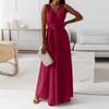 Women's V-neck Sleeveless Belt Evening Long Dress For Women