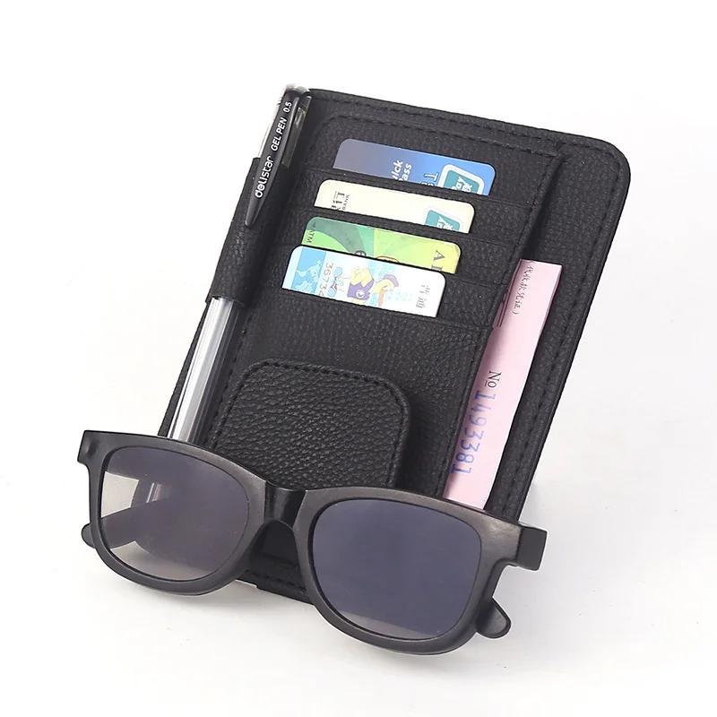 Car Sun Visor Organizer Multi-Pocket Business Card Storage Management Sunglasses Holder Visor Accessories Auto Interior