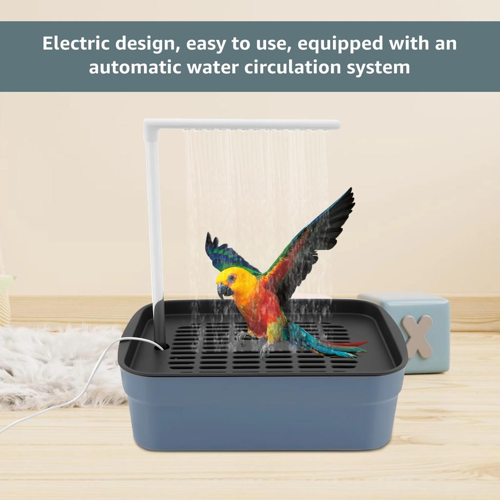 Automatic ABS Bird Bath Shower with Circulating Faucet for Pet Bird Low Noise Parrot Bathtub Electric Cockatiel Bathing Pool