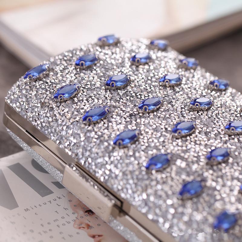 New 2025 Diamond Evening Party Bags Banquet Dress Ladies Handbags Blue Luxury Purses For Women Silver Clutch