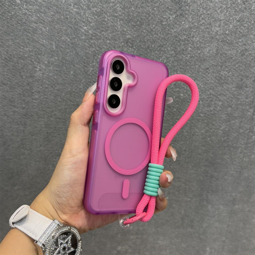 Magnetic Lanyard Matte Case for Samsung Galaxy S26 Ultra S25 Edge S24 Plus A26 A36 A15 A16 Hand Wrist Strap Frosted Cover
