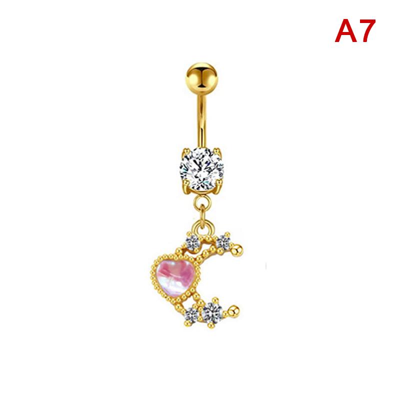 Pink Pendant Belly Button Ring For Women Stainless Steel Navel Piercing Jewelry Rabbit Heart Bear Butterfly Belly Ring