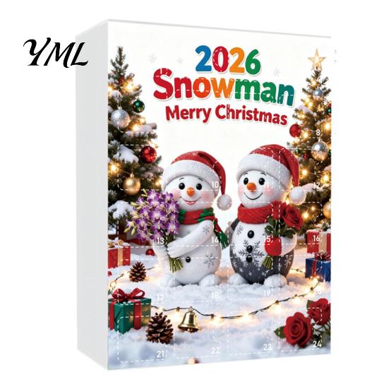 Snowman Hanging Ornaments Advent Calendar, 24Pcs Acrylic 2D Ornament Set Christmas Tree Decorations with Bouquet Flowers, Decor, Holiday Gift for Kids