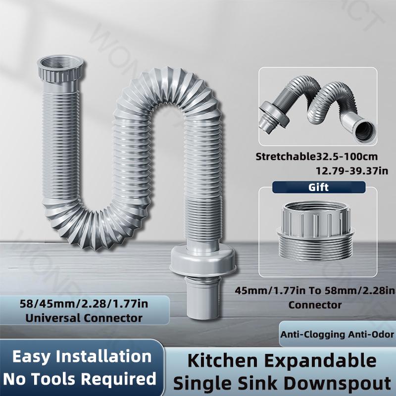 Kitchen Drain Pipe Sink Drain Hose Dishwashing Basin Odor-Proof Drain Hose Vegetable Basin Drain Pipe Accessories Bathroom Pipes