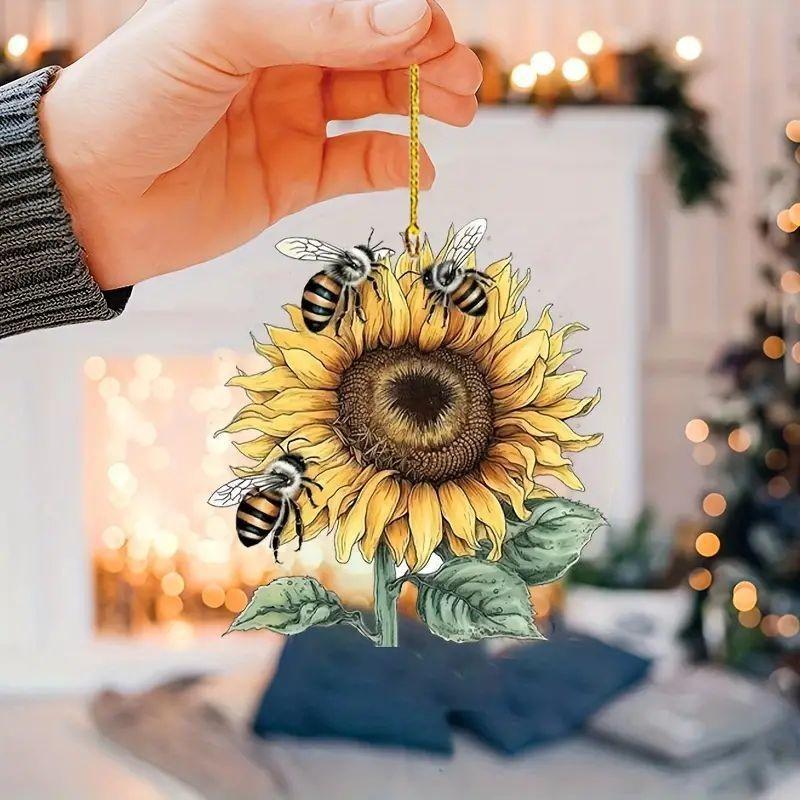 Decorative Acrylic Sunflower Car Pendant Bright Cartoon Style Ideal For Accessories Vehicle