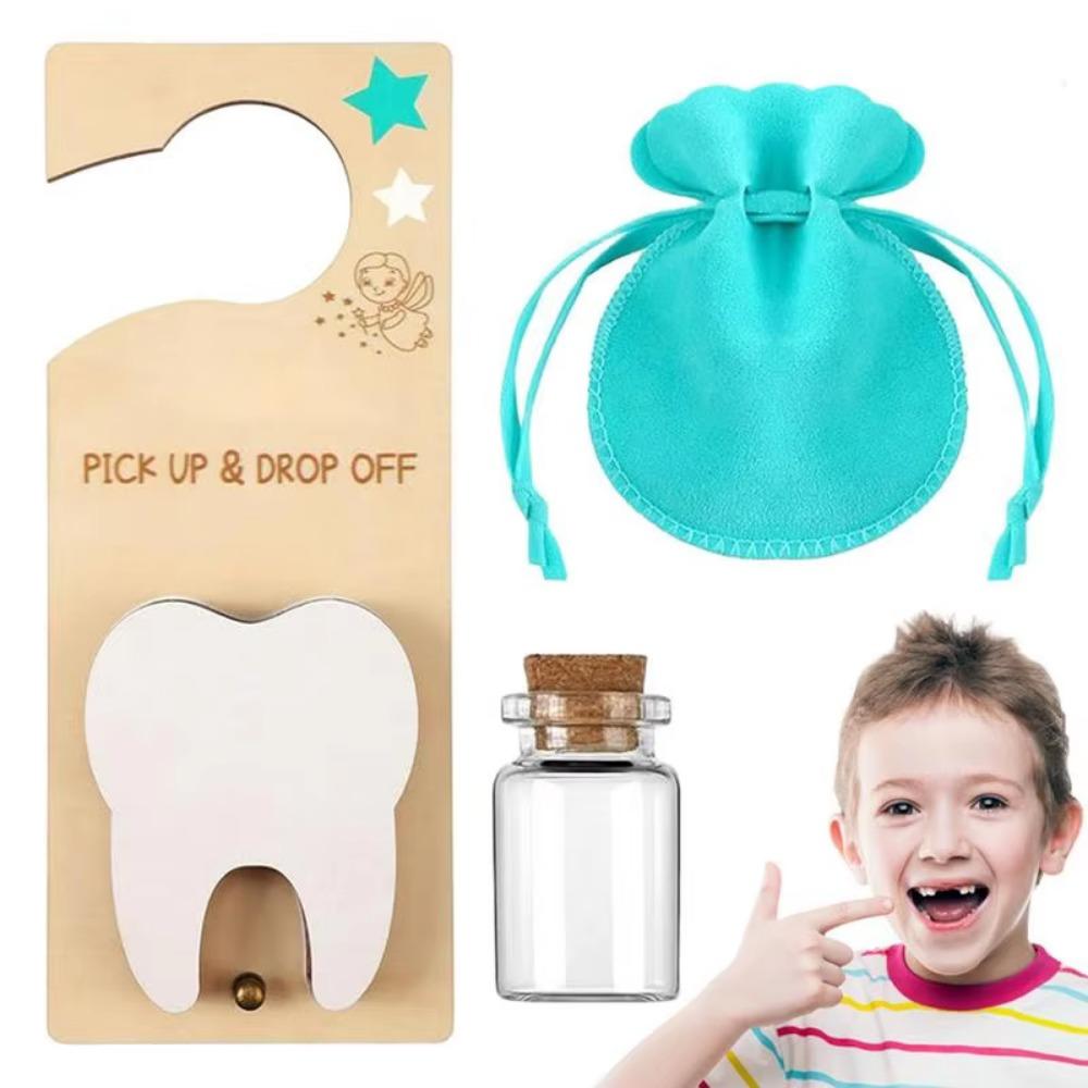 

1 Set Hanging Wooden Tooth Fairy Holder With Slot Tooth Holder Bag Bedroom синій