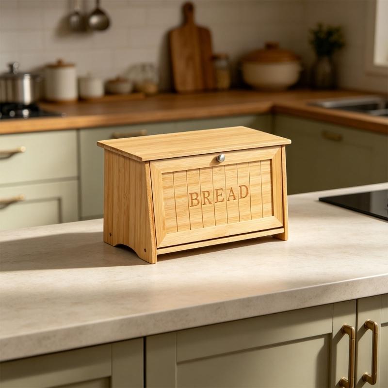 Contenitore per pane in legno con chiusura magnetica per organizzazione cucina 35X21X19,5cm