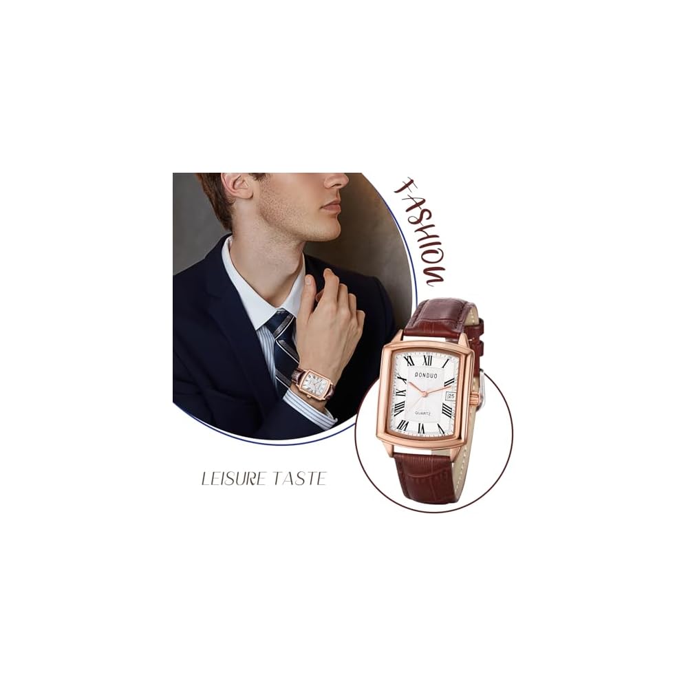 Seiko Men's Square Leather Watch Waterproof Quartz Brown Dial Roman Numerals Business Casual Timepiece
