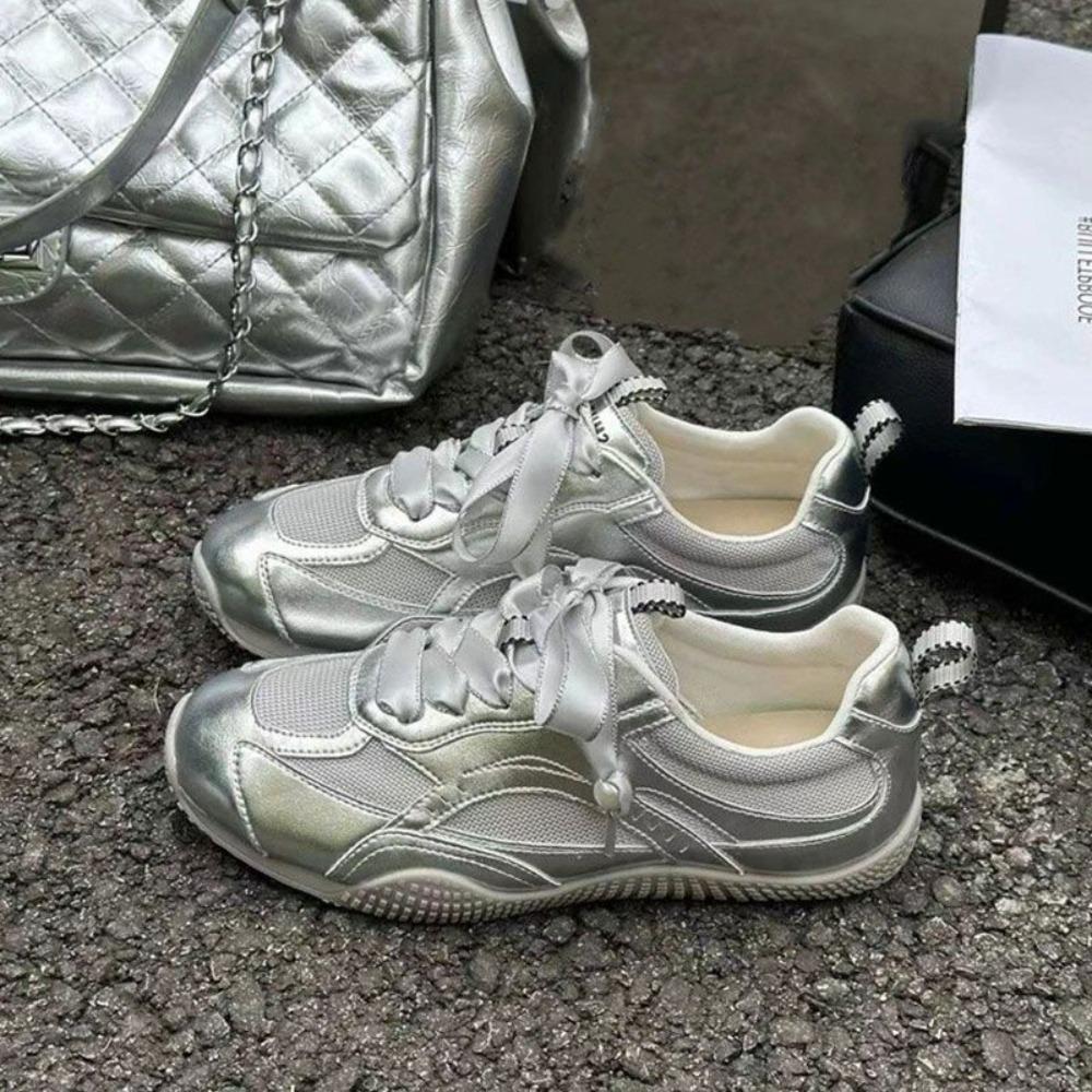 

2025 Новые Креативные Модные Сетчатые Туфли Низкий Вырез Дышащие Женские Спортивные Туфли Удобная Повседневная Обувь 35 серебряный