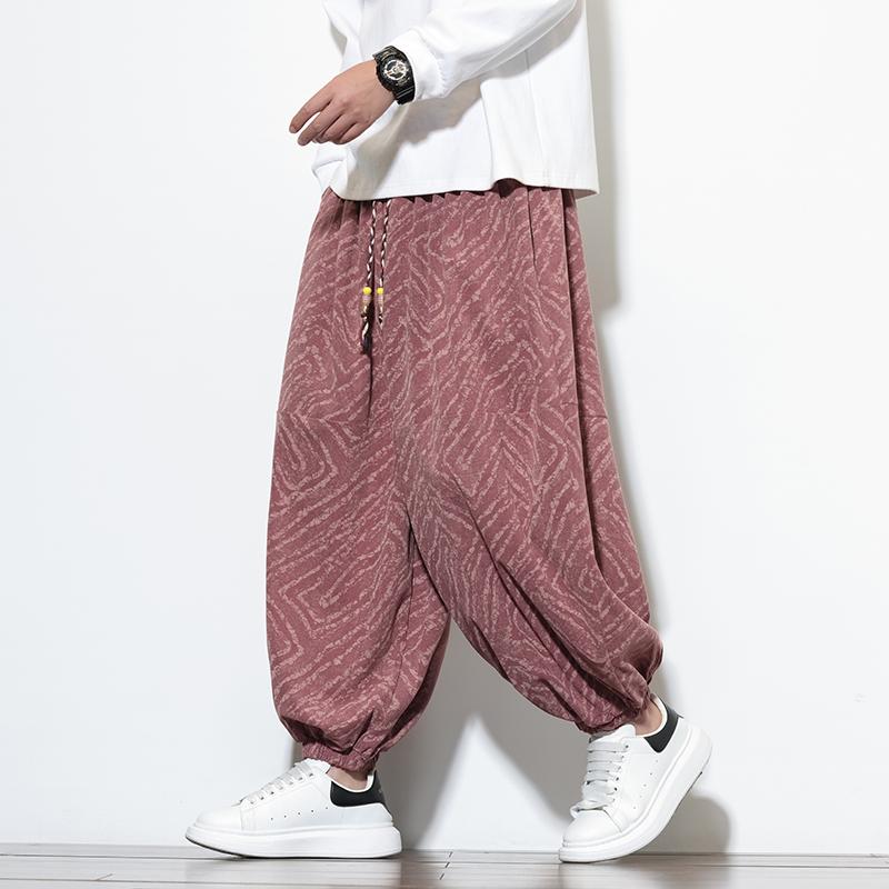Autumn Winter Men Corduroy Harem Pants Men Loose Wide Leg Lantern Pants Chinese Print Casual Trousers Men