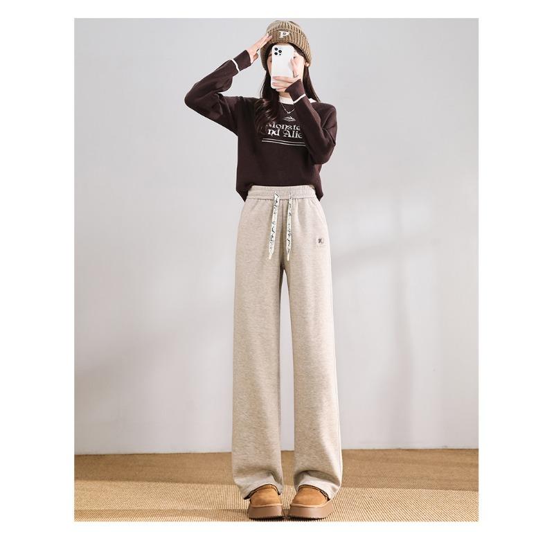 High Waisted Cashmere and Glutinous Rice Pants Knitted Warm Straight Leg Pants