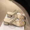 Size 35-42 Celebrity Temperament Cool Slippers Women's 2025 New Rhinestone Bow One-word Dress Wear High Heel Sandals