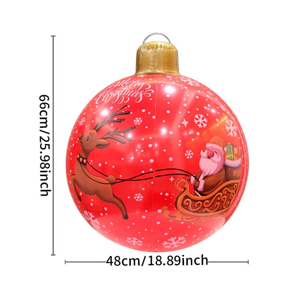 48cm Christmas Inflatable Ball Pendant Colored Xmas Print Ball Decoration Ornament Celebration Ball Party Home Festive Decor