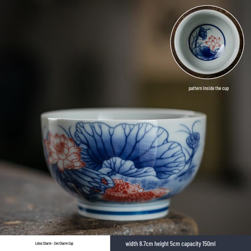 Yipan Antique Blue & White Lotus Ceramic Teacup