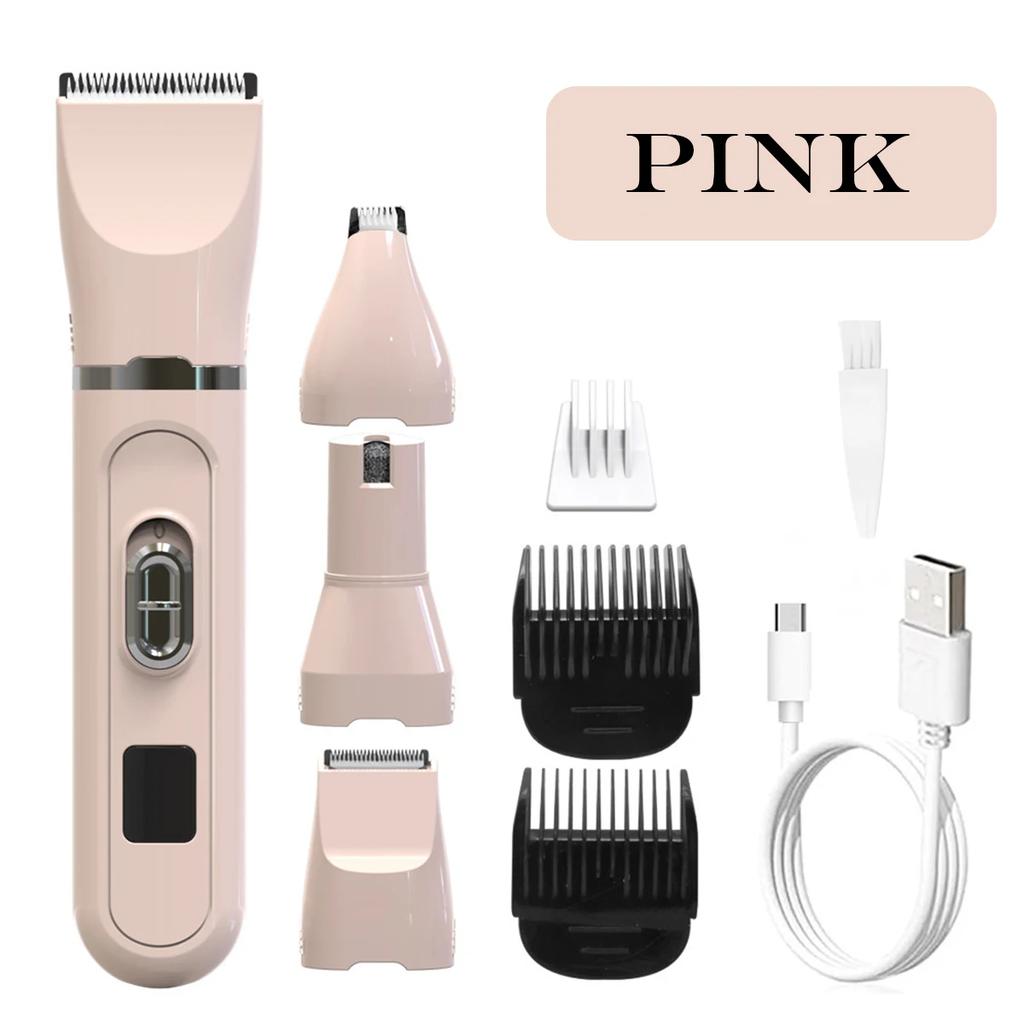 4-In-1 Pet Grooming Hair Shaver Low Noise Clippers Rechargeable Cordless Safe Dog Trimmer