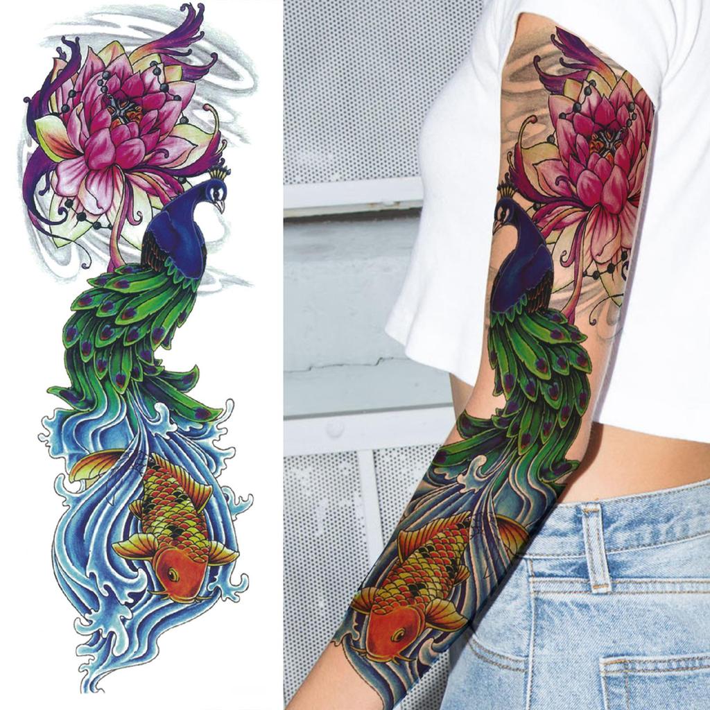 1 Sheet Long Sleeve Temporary Tattoos For Men Women Flower Skull Lion Wolf Tiger Nun Fox Compass Tattoo Sticker Body Art Arm Leg
