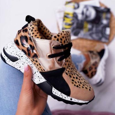Frühlings-Leopardenmuster-Schuhe für Damen Schnürung Rutschfest Laufschuhe Große Größen Runde Spitze Plateau Freizeitschuhe Zapatos Mujer