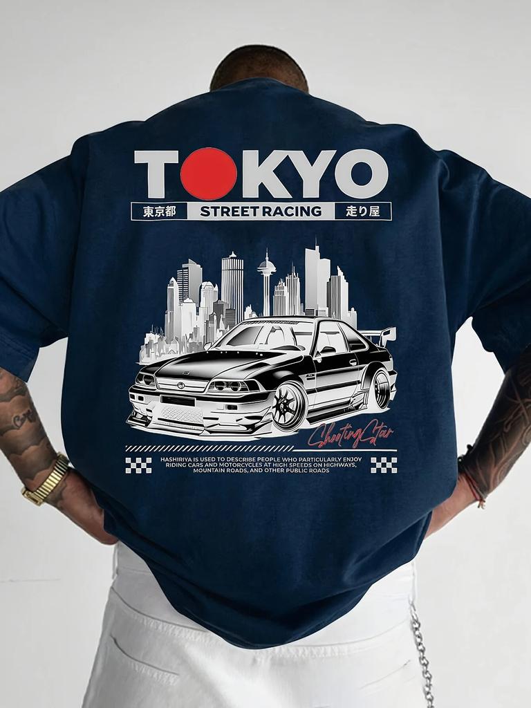 Summer Tokyo Street Racing Print 100 Cotton Trendy Personality Men Women Tshirt Daily Outdoor Sports Party Casual Shortsleeve