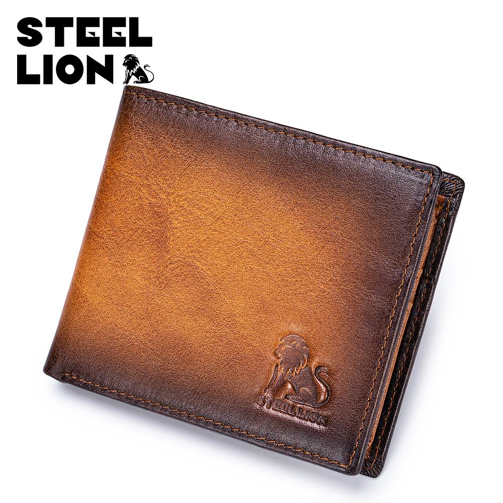 Men s Genuine Leather Short Wallet Anti-Theft RFID Blocking Multiple Card Slots Card Holder коричневый