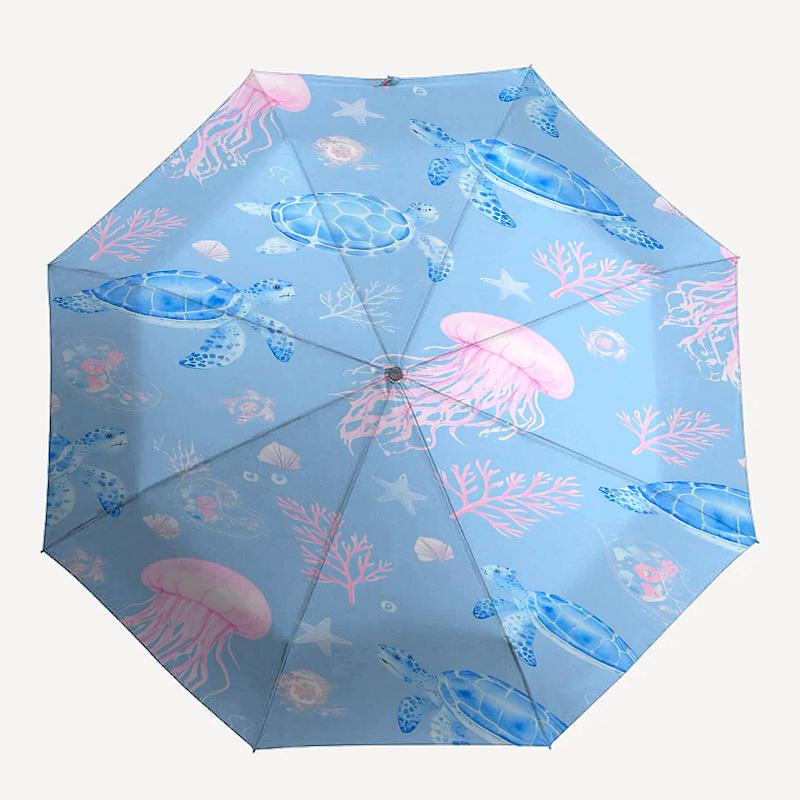 

1PC Sea turtles Jellyfish Umbrella-8-Rib Reinforced Portable Folding Travel Suitable for All Seasons Outdoor Daily -Z0454