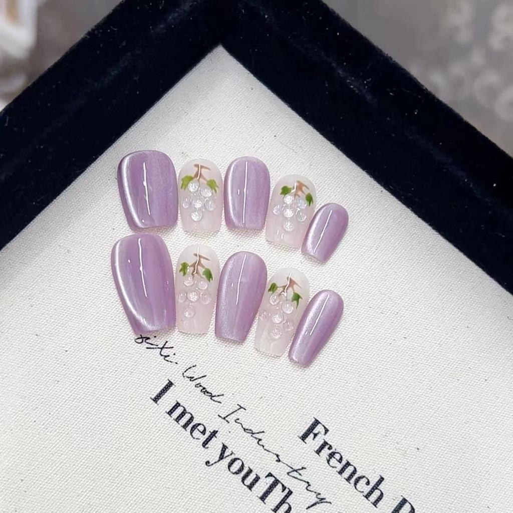 Pure Hand-made Phototherapy Wear Nail Tablets Purple Grape Soda Wear Nail Finished Product Reusable Nail Patches