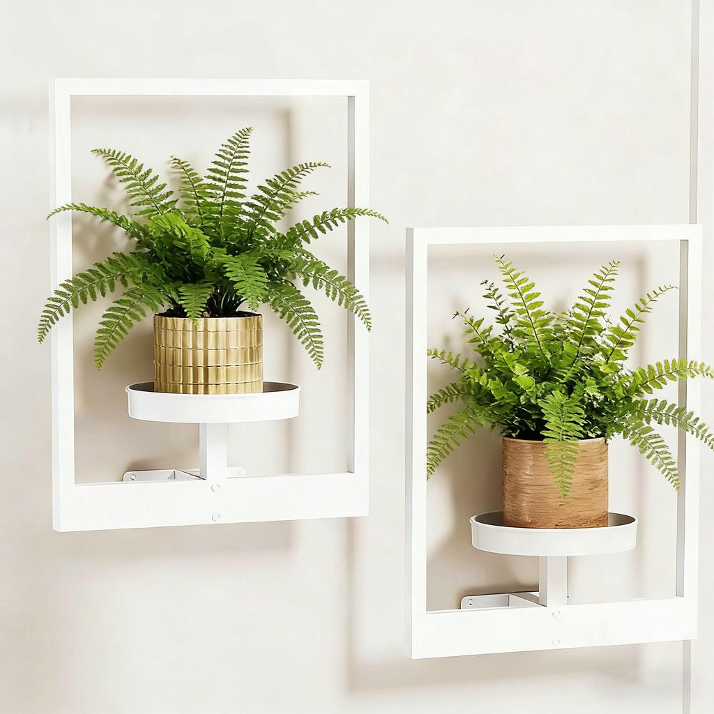 Contemporary Wall Flower Shelf White Metal Plant Display For Inside Outside Area deck 1 Piece
