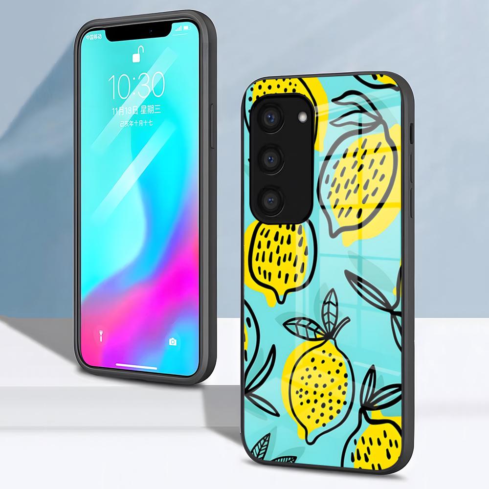 Fruit Lemon Phone Case For Samsung S26 S25 S24 FE S23 S22 S21 Plus S20 Ultra Note20Ultra Black Glass Cover