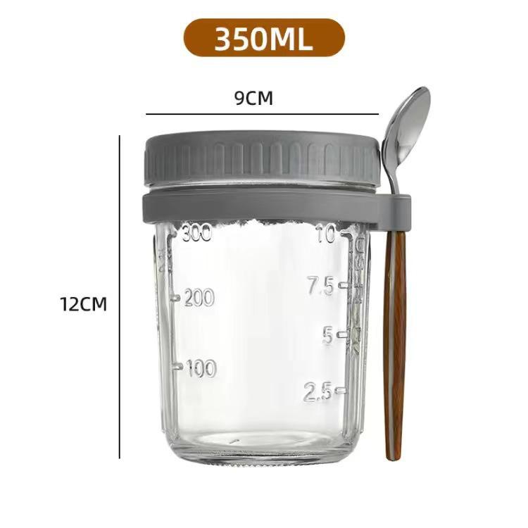 Portable Yogurt Breakfast Jar with Spoon and Lid - Mason Jar Style Overnight Oats Container