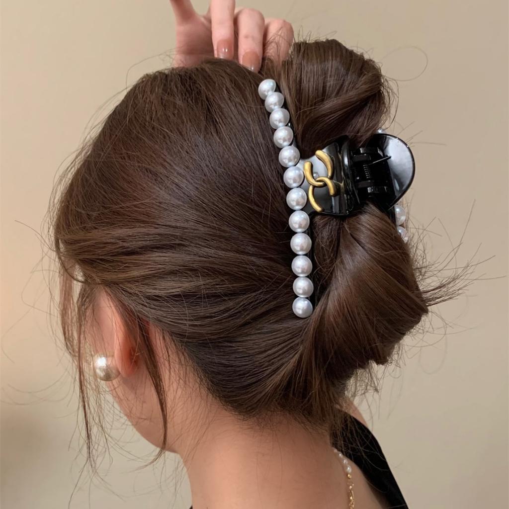 Letter pearl grab clip hairpin back head hair accessories female hair volume headdress hair grab shark clip female