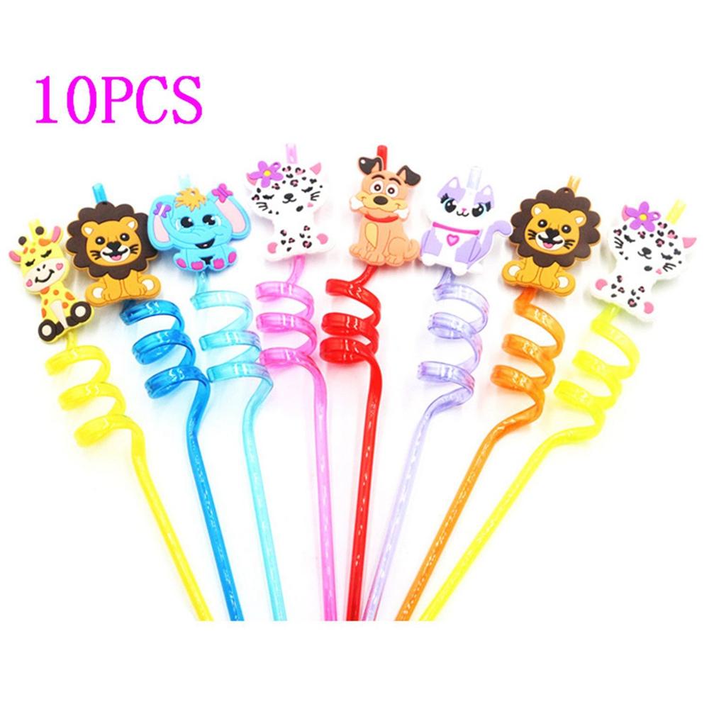 Straws 10pcs Plastic Cartoon Animals for Family Gatherings Pool Parties