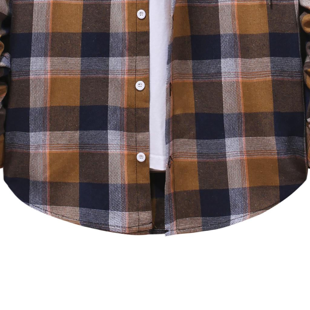 Men Women Couple hooded plaid shirt Long Sleeve Buttons Shirt Jacket Coat