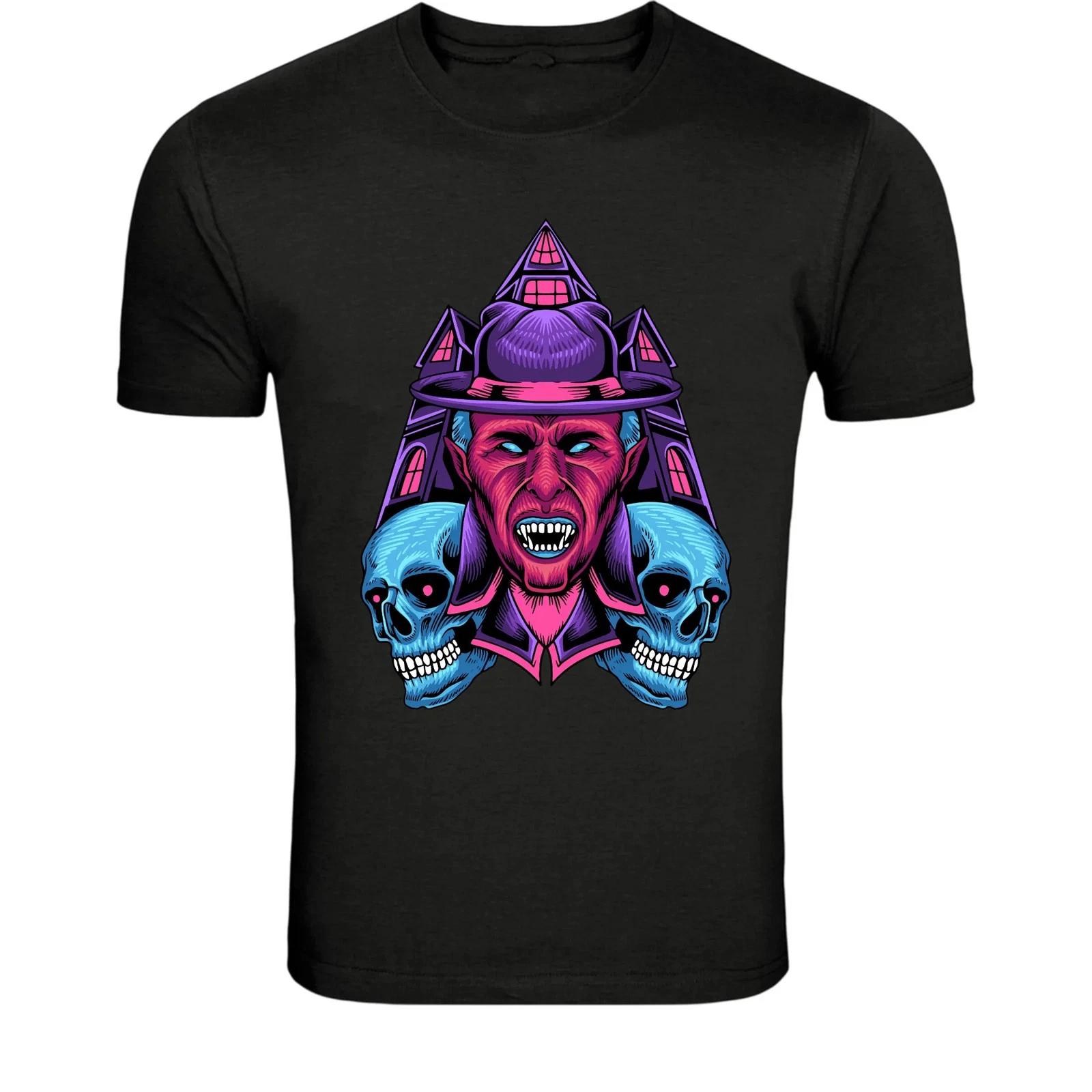 Vampire Haunted House Horror T-Shirt - Gothic Monster Skull S