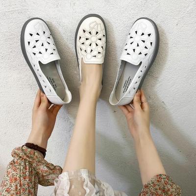 Casual Hollow Flat Bottom Breathable Soft Bottom Soybean Shoes Women's Footwear Single Shoes