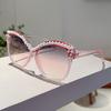 Chic Pearl Shiny Trends Shades Women Fashion Cat Eye Gradient Sunglasses Oversize Decor Outdoor Pink Sun Glasses