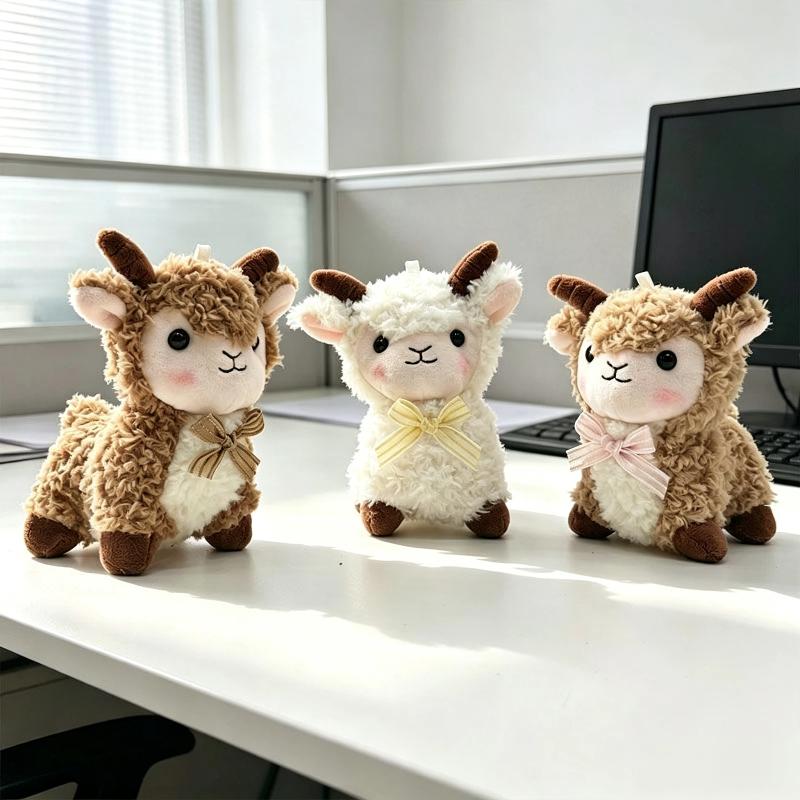 Fluffy Plush Sheep Keychain Adorable Mini Stuffed Animal Pendant with Golden Bow Sturdy Clasp for Purse Car Key