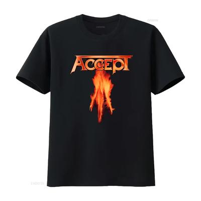 Accept Flying V Officiele Flame Design T Shirt for Men Rock Band Merchandise Vintage Washed Homme Comfortable Breathable