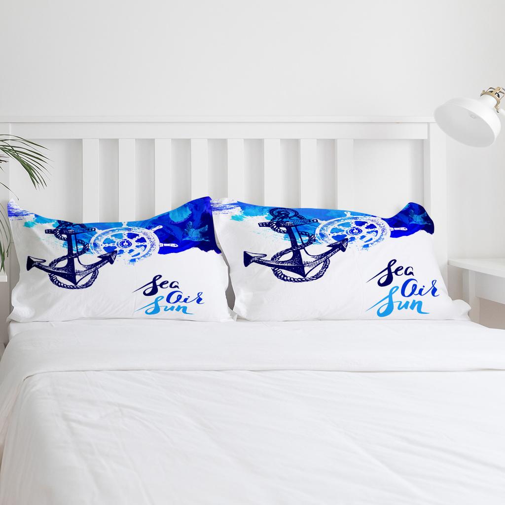 Art Design Blue Anchor Rudder Bedding Set 3pcs Duvet Cover Pillowcase Kids Adult Quilt Cover Double Bed Set Home Textile