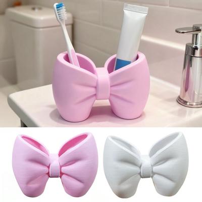 Porte-brosse à dents nœud imprimé en 3D rose blanc nœud papillon organisateur brosse à dents dentifrice décoration de salle de bain multifonctionnel
