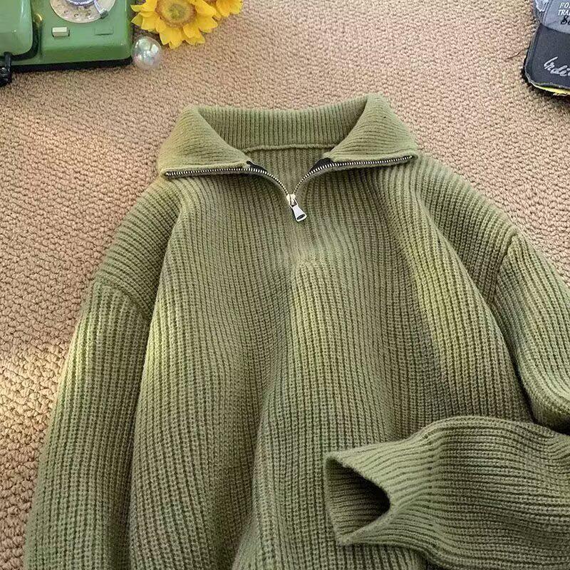 Men's Autumn/Winter Japanese Half-Zip Polo Knit Sweater – Korean Chic Lazy Style Versatile Outerwear