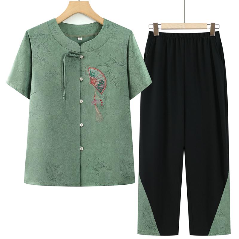 

Summer Apparel Set: Mom s Short-Sleeve Collection & Grandma s Chinese Style Cardigan Two-Piece 4XL [130-145 lbs]