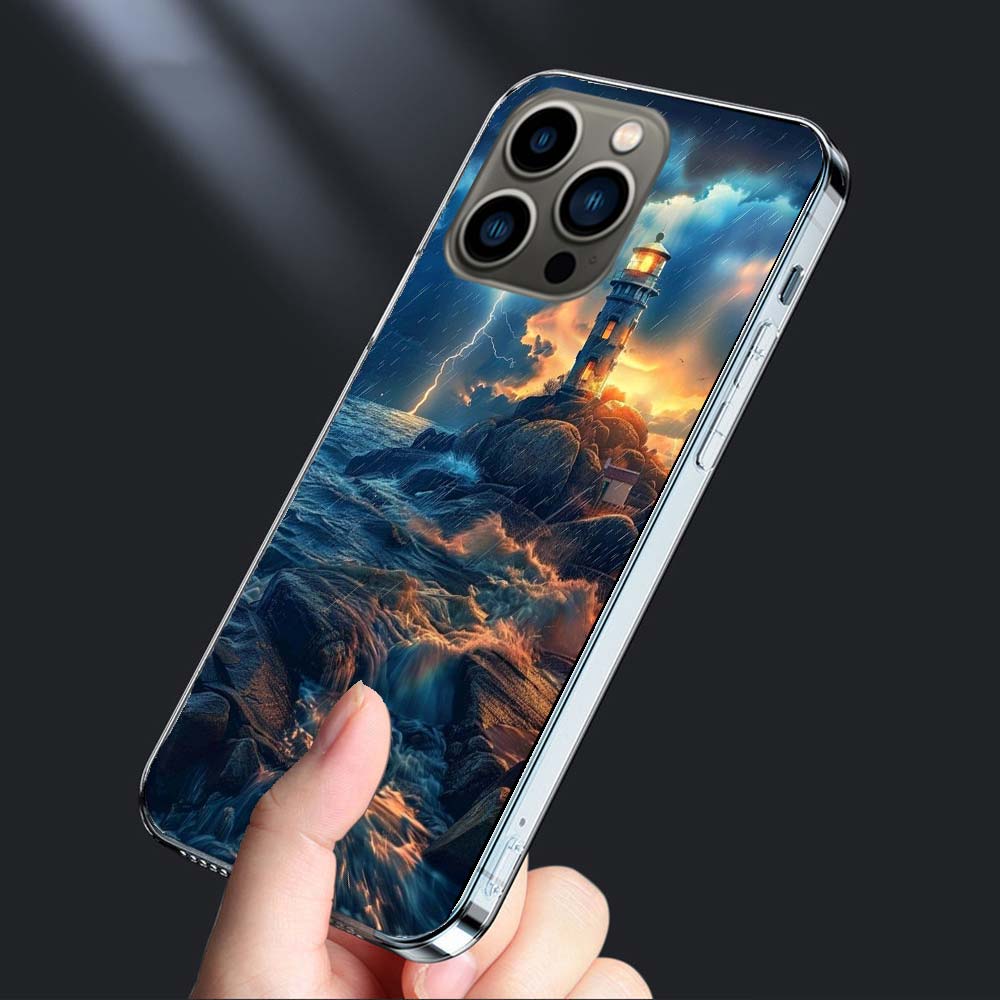 Lighthouse Phone Case For Iphone 16E 15 Pro 14 Plus 17E 16 17 Pro Max Air 11 12 13 Mini Shockproof Capa Cute Cover TPU Clear