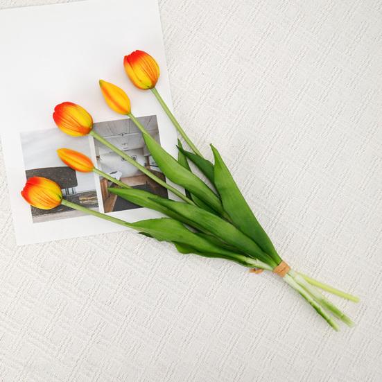 5 Head Artificial Tulip Bouquet 15.7" Long Stem Faux Tulip Flower Lifelike Real Touch