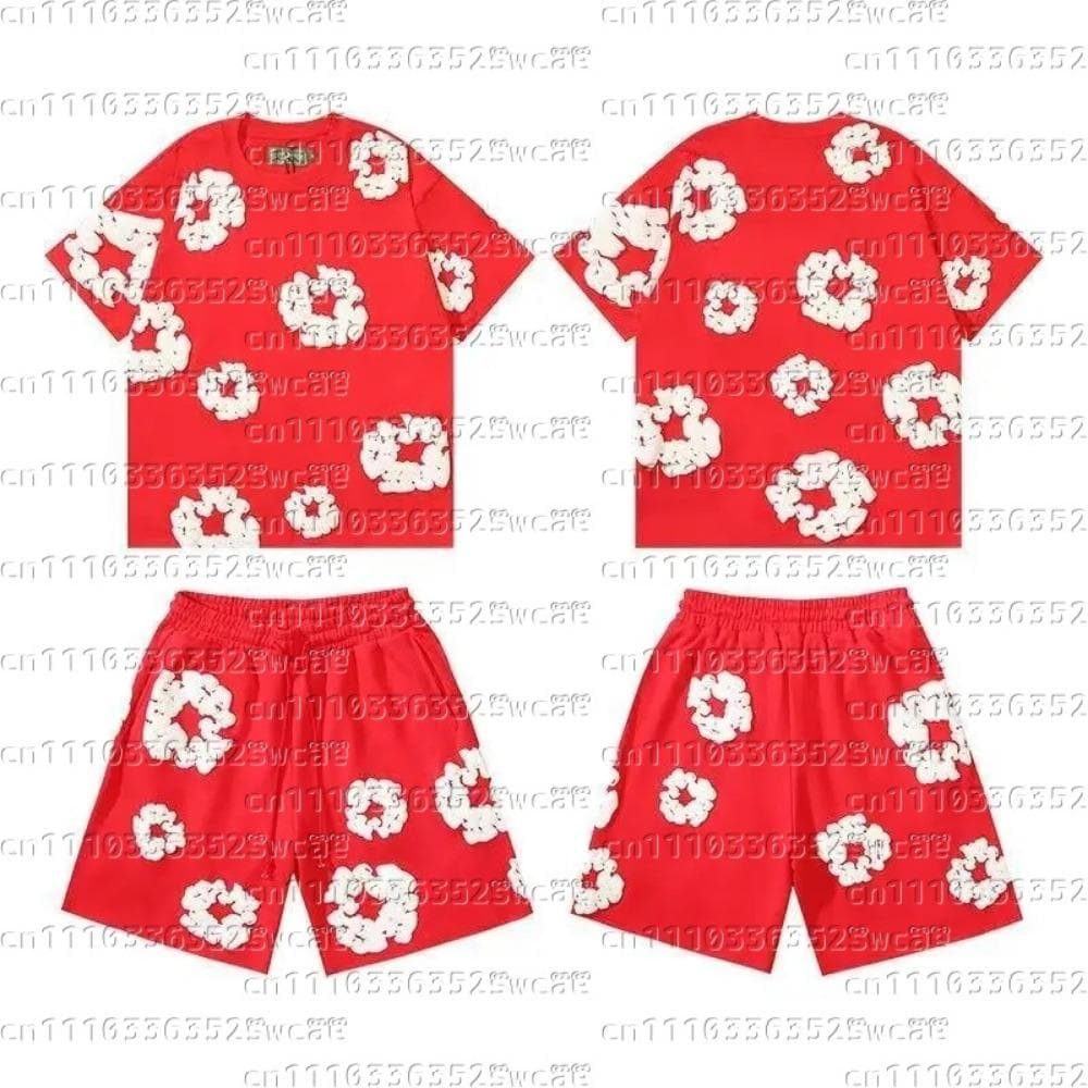 Venta Caliente de Verano Moda Europea y Americana Hip Hop Estampado Conjunto de Manga Corta High Street Holgado Ropa Deportiva