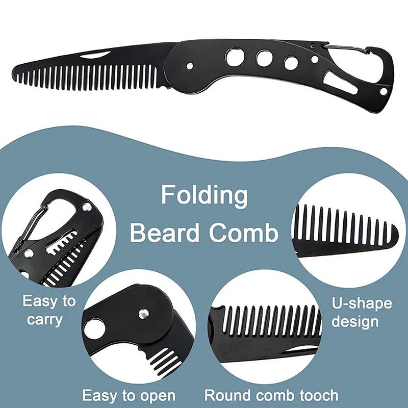 Stainless Steel Folding Comb Men Beard Styling Combs Anti Static Portable Mustache Comb Multifunctional Hairdressing Tools