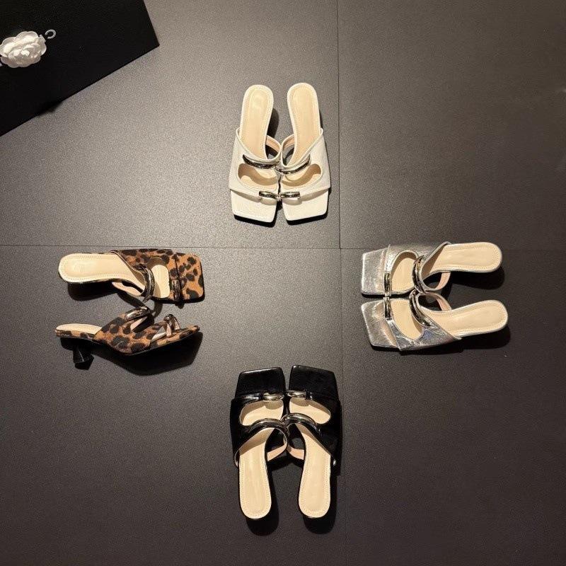 2025 summer new temperament versatile fashion French leopard print metal Internet celebrity casual comfortable light luxury women's heels