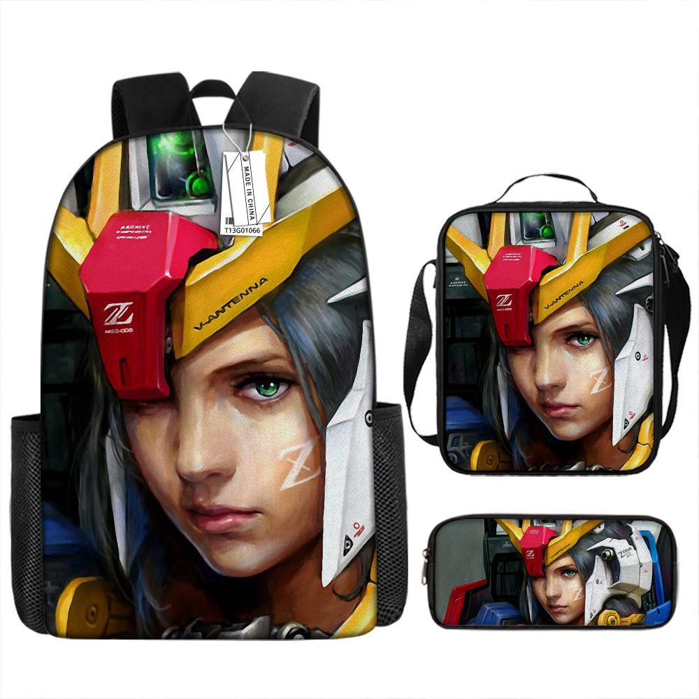 Gundam Mecha Schultasche Jungen und Grundschüler Ultraleichter Rückenschutz Rucksack Jungen Animation Kinderrucksack Dreiteiliges Set